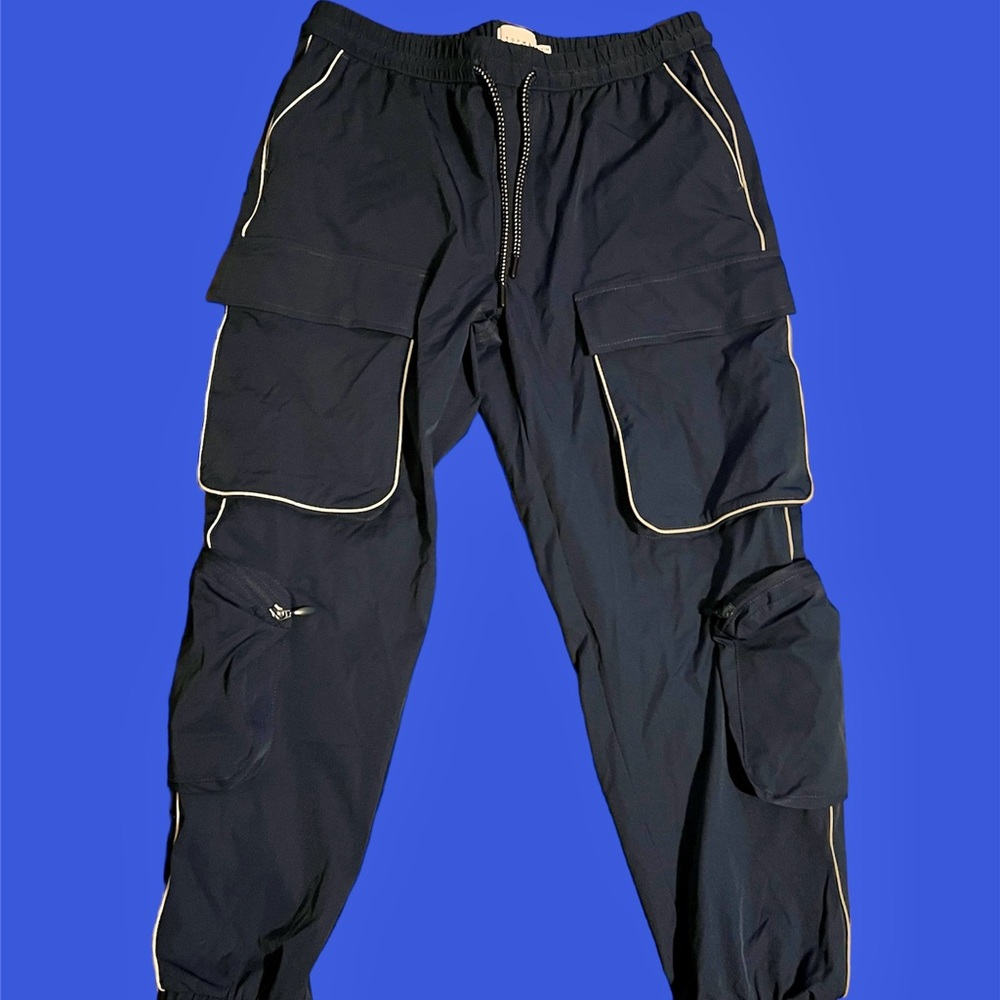 Topman relaxed nylon four pocket cargo pants in blue - part of a set